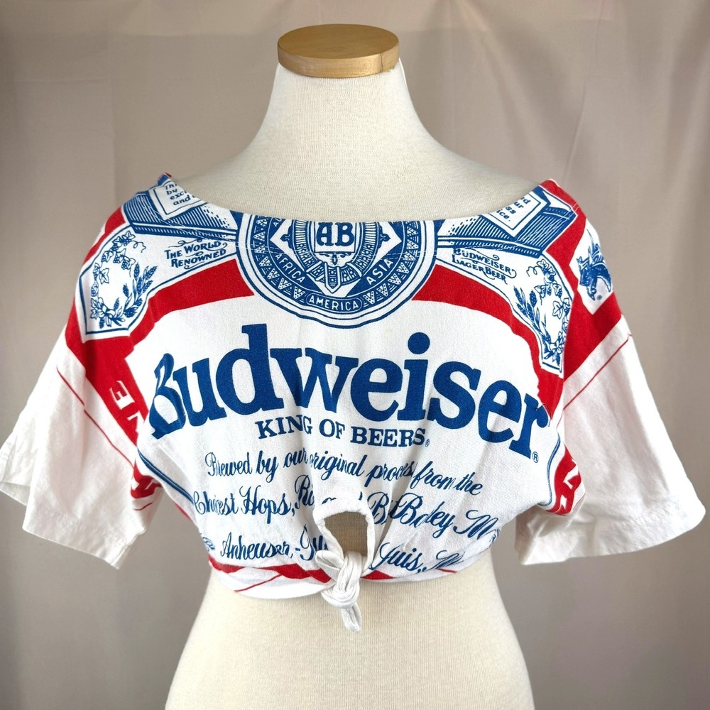 Vintage BUDWEISER Womens (OS) T-Shirt‎ Cropped Cotton 90s Cropped Festival USA